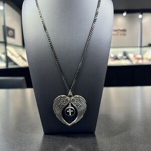 Angel Wing Heart Cross Pendant Necklace Gothic Dark Y2K Stainless Steel Chain